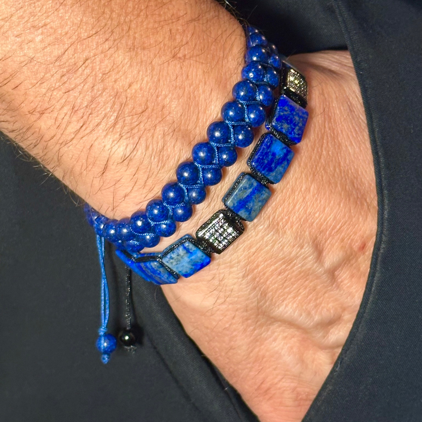 Pulsera de piedra doble natural LAPISLÁZULI para hombre