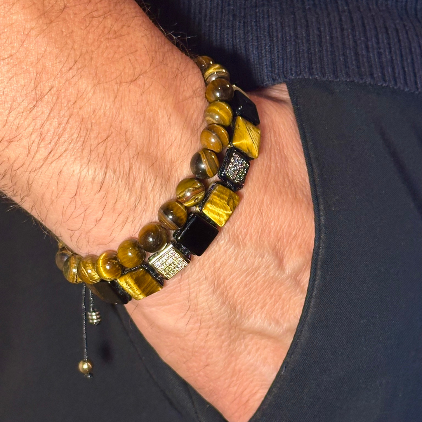 Pulsera de piedra redonda OJO DE TIGRE para hombre