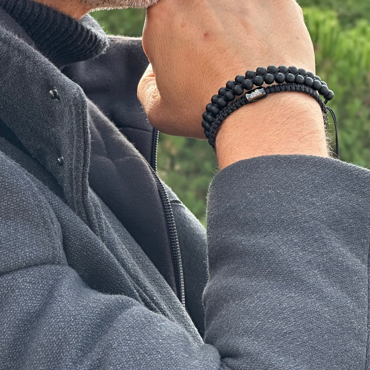 Pulsera de doble piedra natural MATTE ÓNIX para hombre