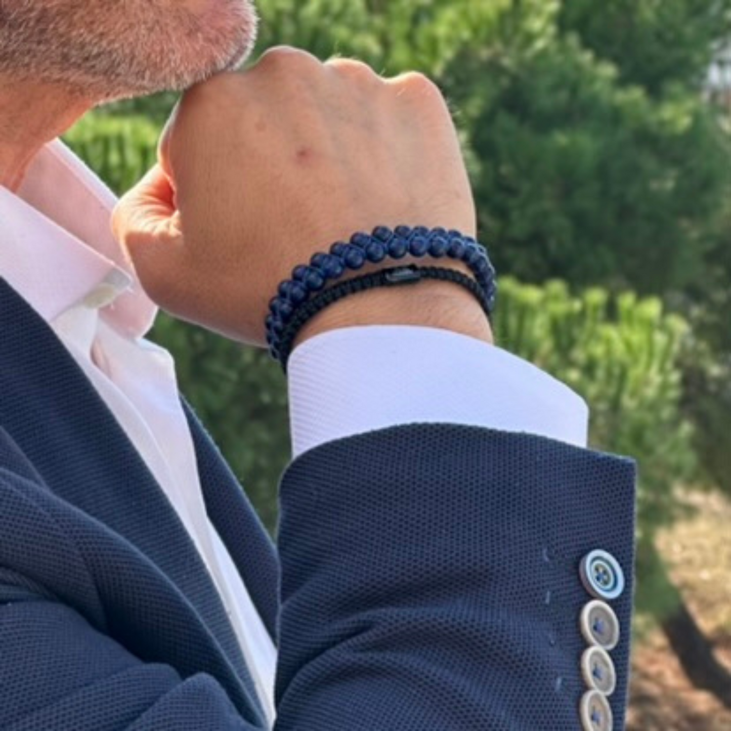 Pulsera de piedra doble natural LAPISLÁZULI para hombre