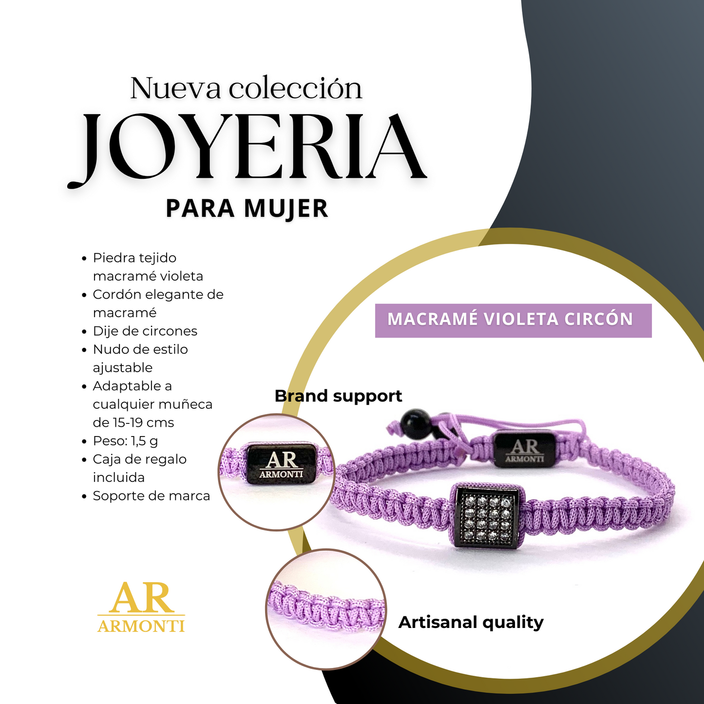 Pulsera violeta MACRAMÉ CIRCONITA para mujer