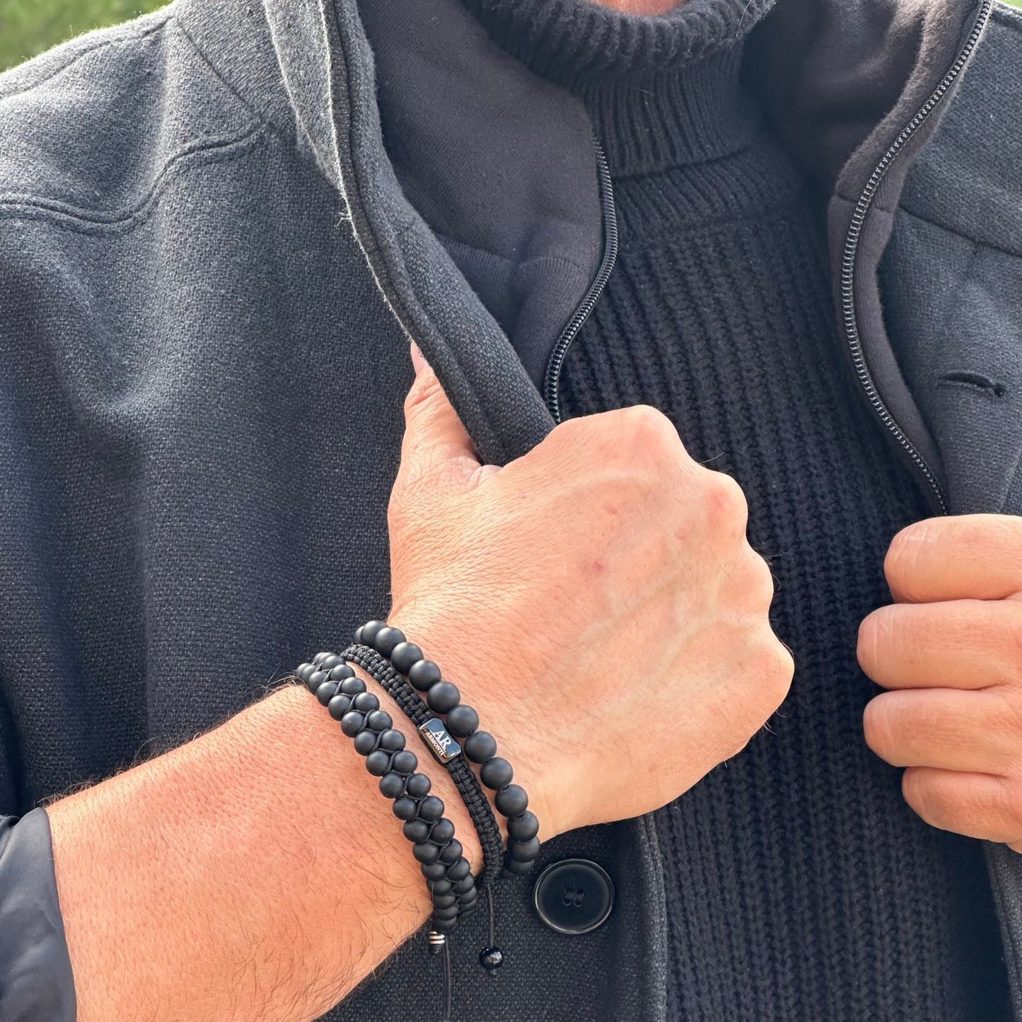 Pulsera de doble piedra natural MATTE ÓNIX para hombre