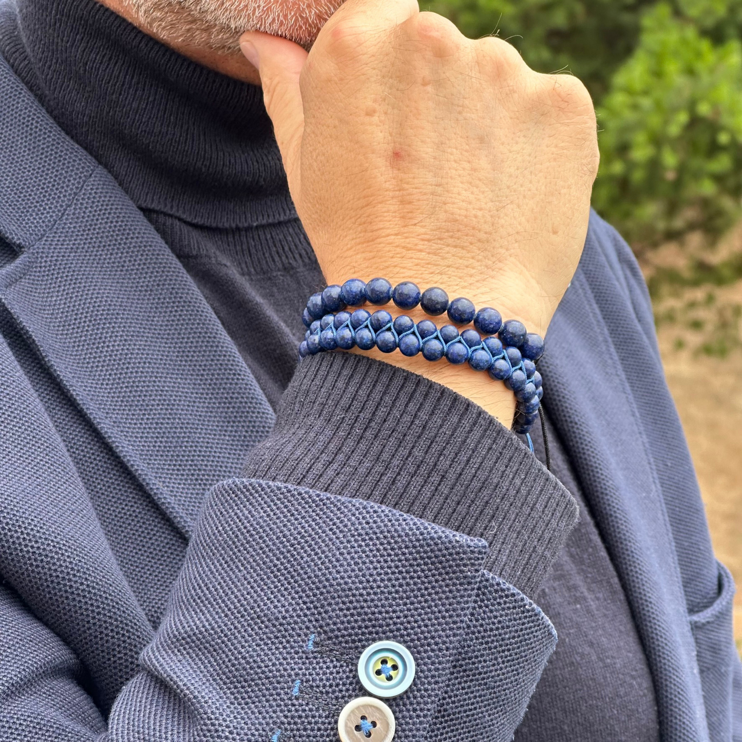 Pulsera de piedra doble natural LAPISLÁZULI para hombre