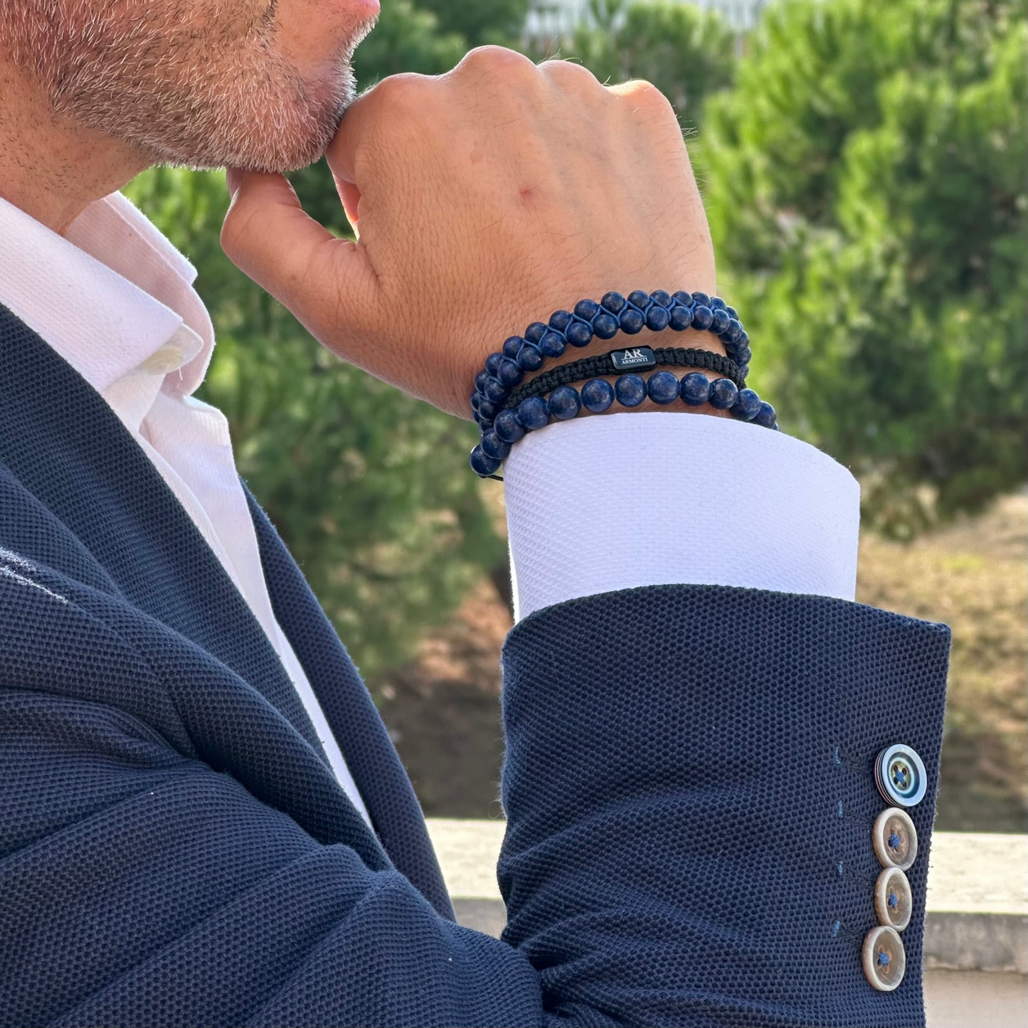 Pulsera de piedra doble natural LAPISLÁZULI para hombre