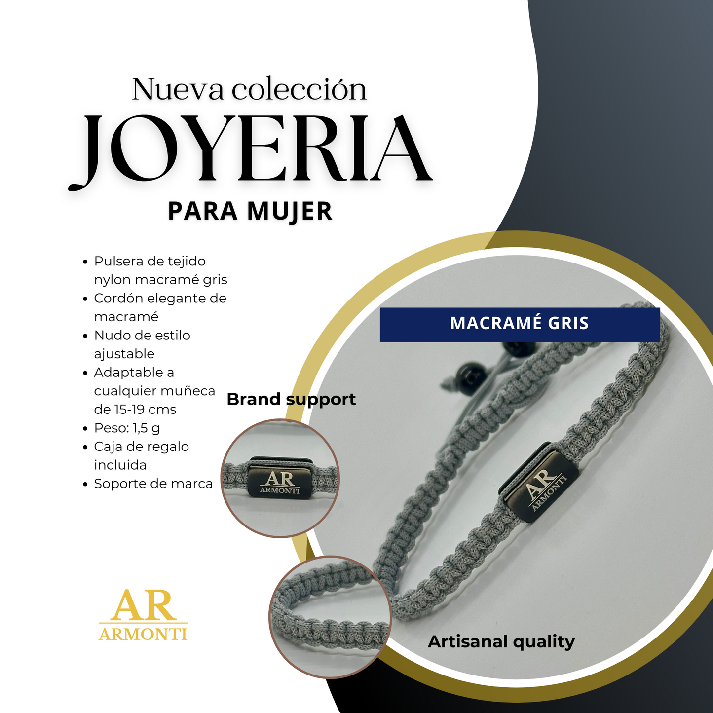 set de regalo OJO DE TIGRE VERDE y MACRAMÉ gris mujer set de regalo