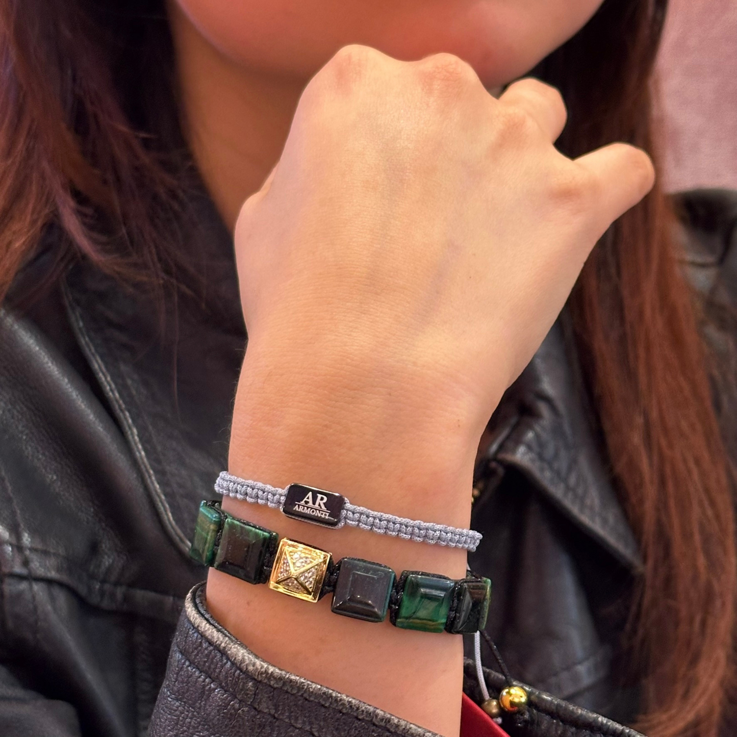 set de regalo OJO DE TIGRE VERDE y MACRAMÉ gris mujer set de regalo