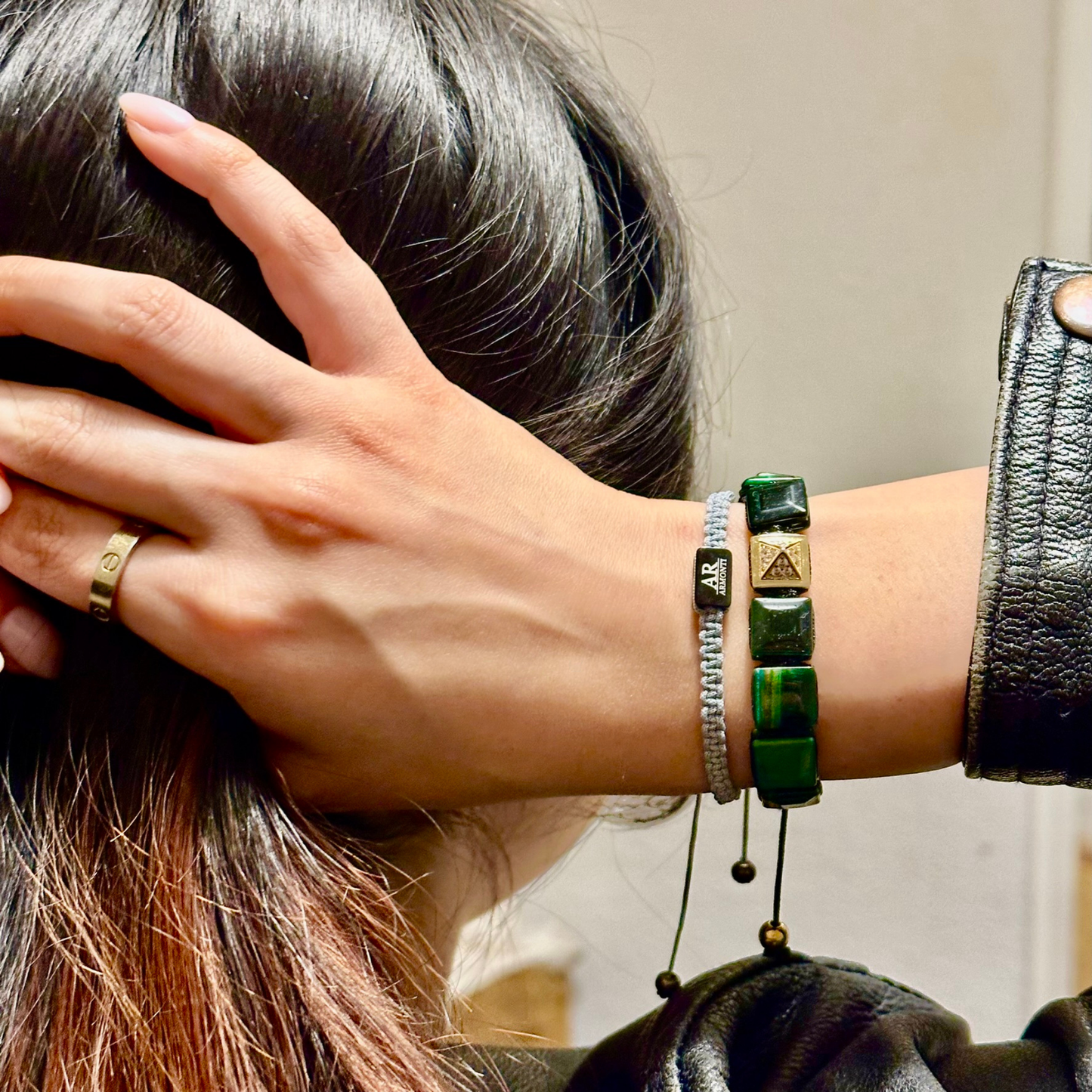 set de regalo OJO DE TIGRE VERDE y MACRAMÉ gris mujer set de regalo