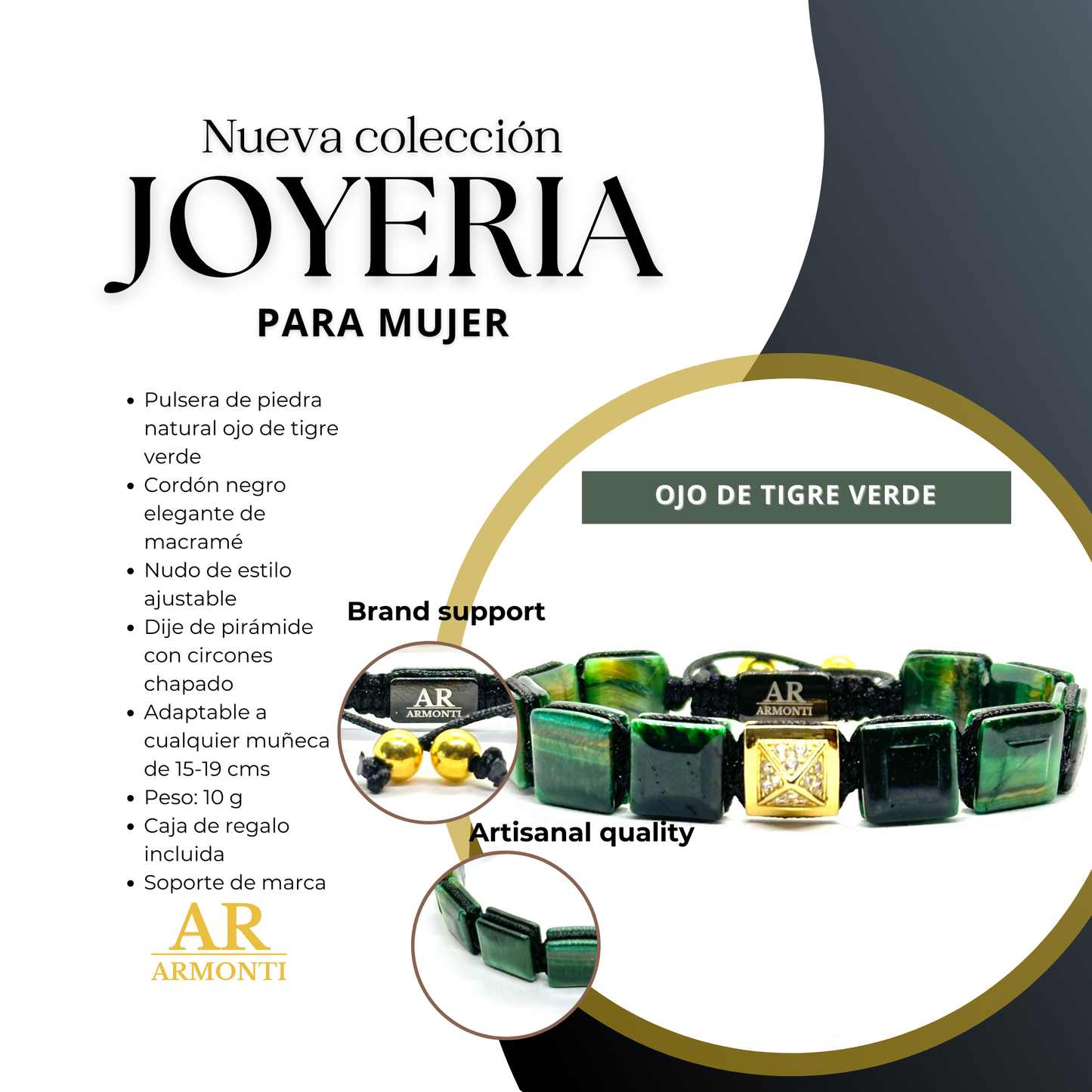 set de regalo OJO DE TIGRE VERDE y MACRAMÉ gris mujer set de regalo