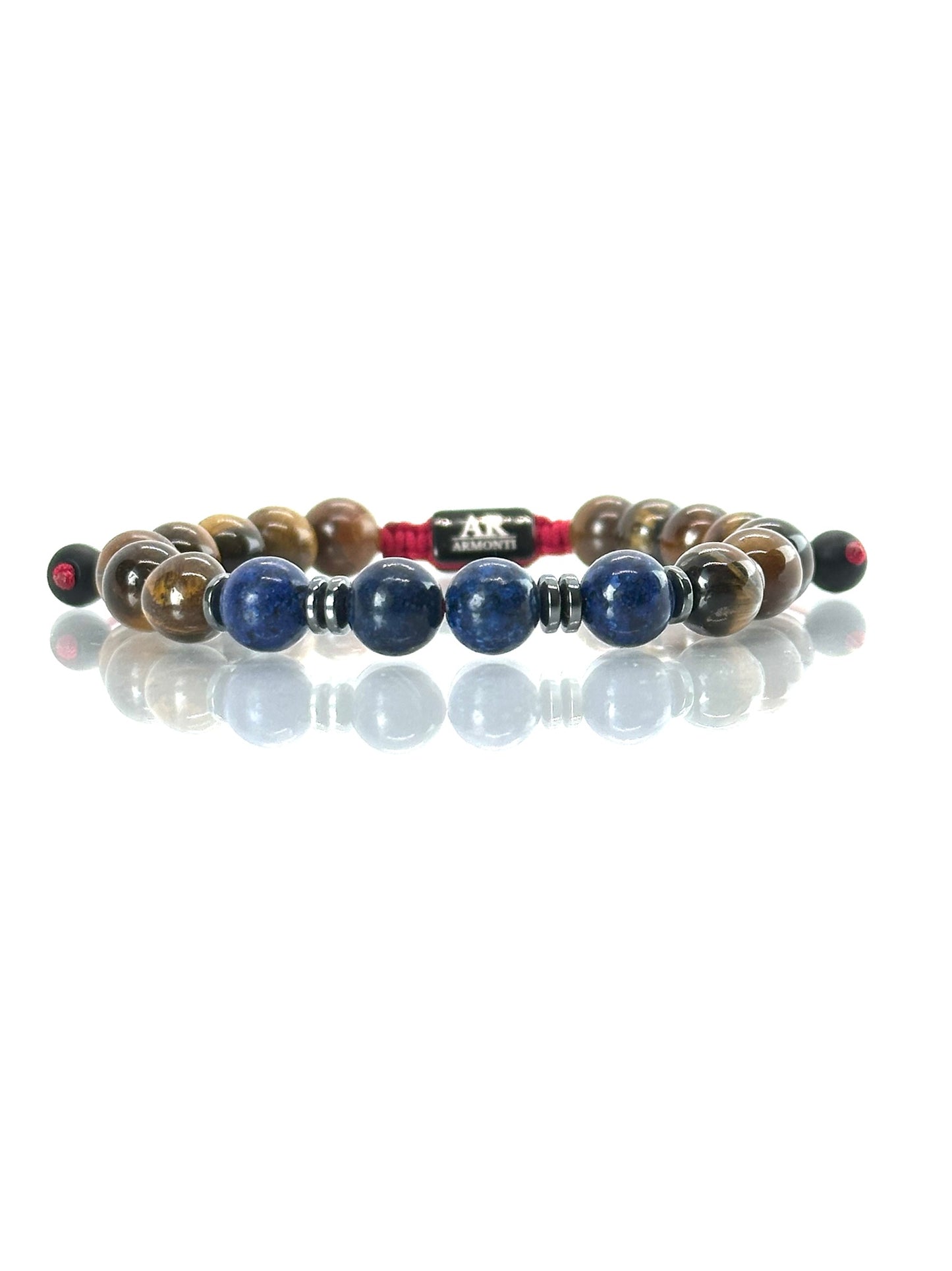 Pulsera de piedras redondas OJO DE TIGRE con LAPISLÁZULI y HEMATITA mujer