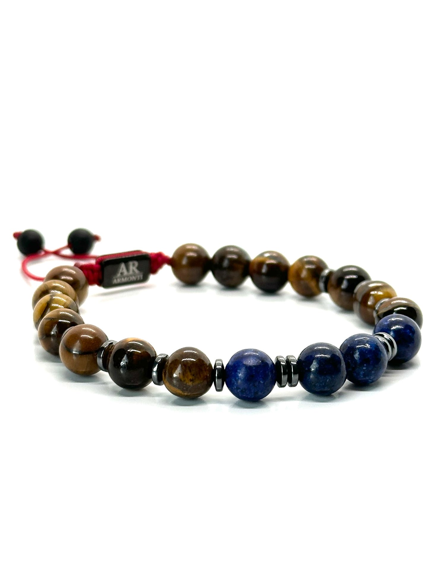 Pulsera de piedras redondas OJO DE TIGRE con LAPISLÁZULI y HEMATITA mujer