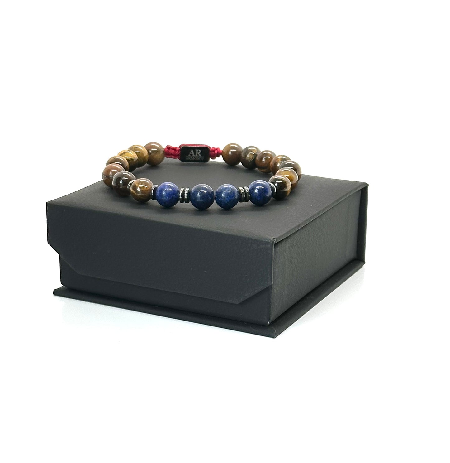 Pulsera de piedras redondas OJO DE TIGRE con LAPISLÁZULI y HEMATITA mujer