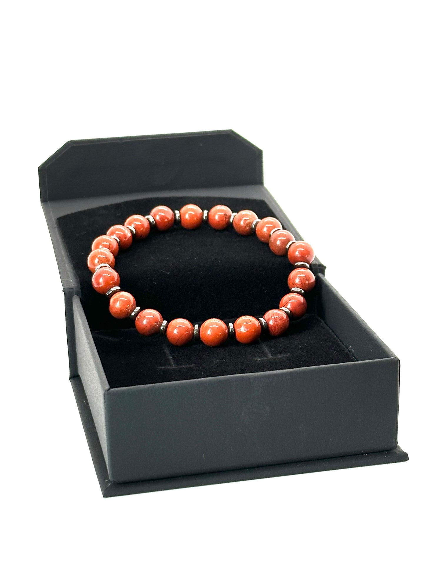 Pulsera JASPE ROJO y HEMATITA mujer