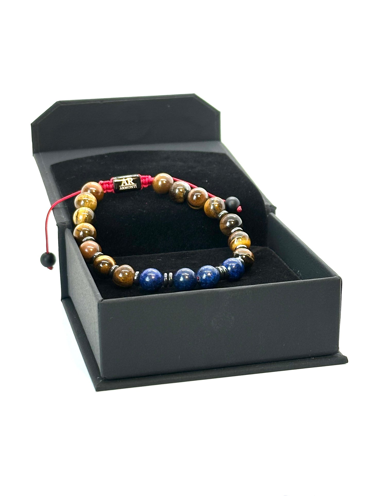 Pulsera de piedras redondas OJO DE TIGRE con LAPISLÁZULI y HEMATITA mujer