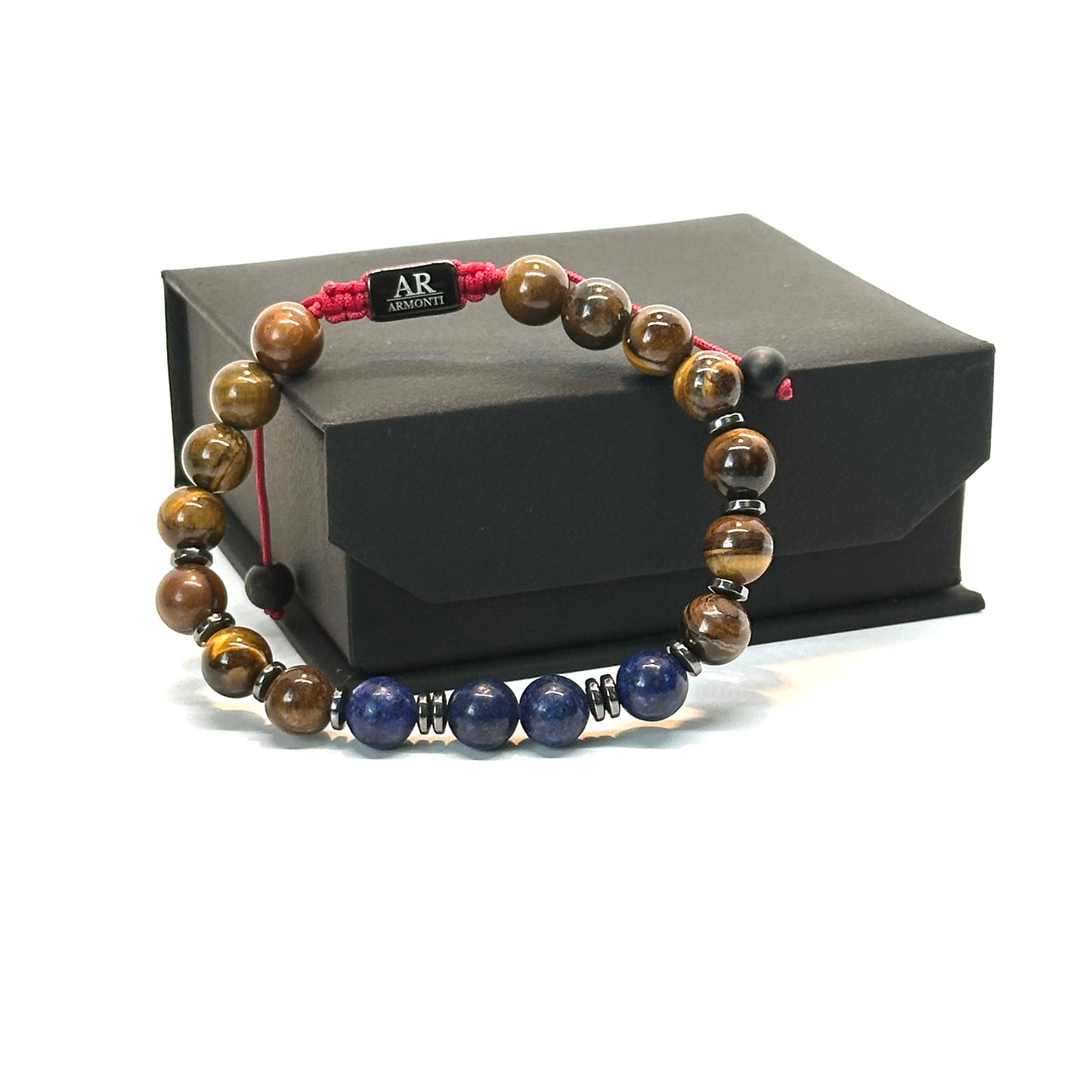 Pulsera de piedras redondas OJO DE TIGRE con LAPISLÁZULI y HEMATITA mujer
