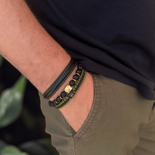 Pulsera MACRAMÉ negra y verde hombre - Pulsera de Macramé - ARMONTI