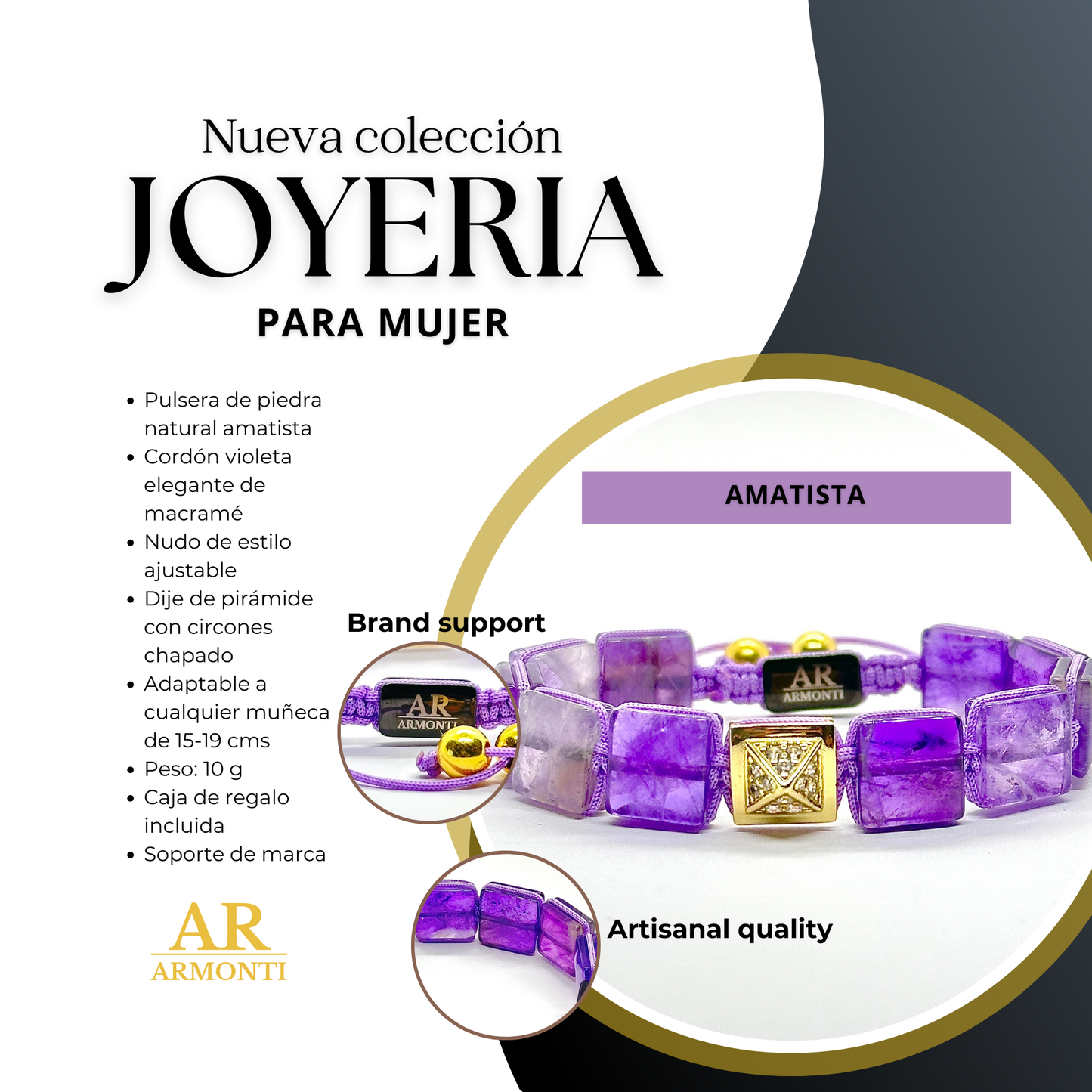 Set Pulsera de Amatista y Pulsera de Macramé para Mujer – Joyería Artesanal con Energía, Estilo y Libertad | ARMONTI