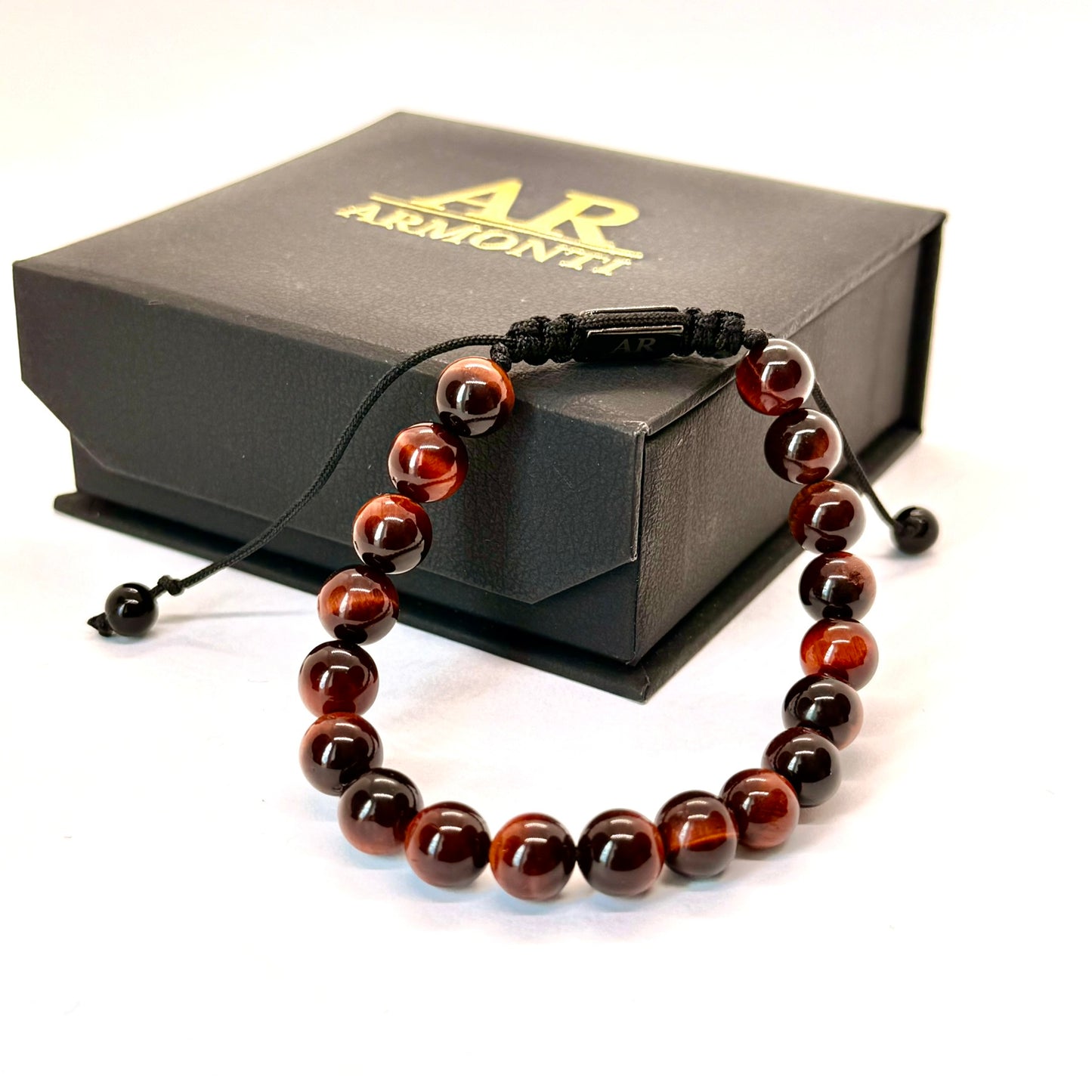 Pulsera de piedra redonda OJO DE TIGRE ROJO para hombre