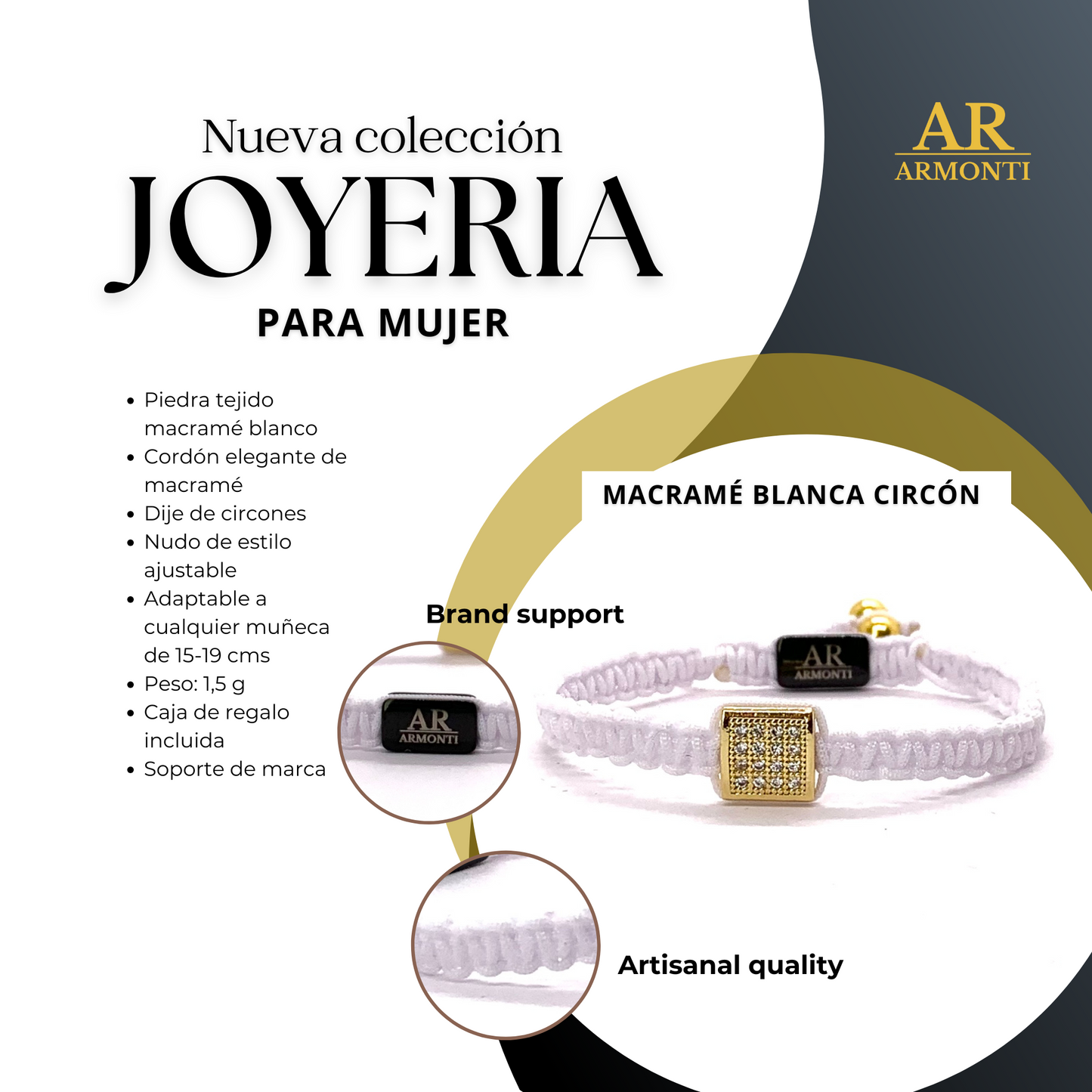 Pulsera blanca MACRAMÉ CIRCONITA para mujer
