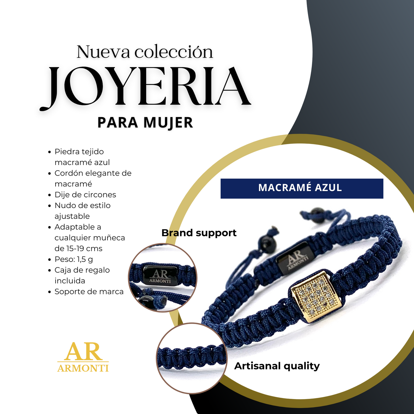 Pulsera azul MACRAME CIRCONITA para mujer