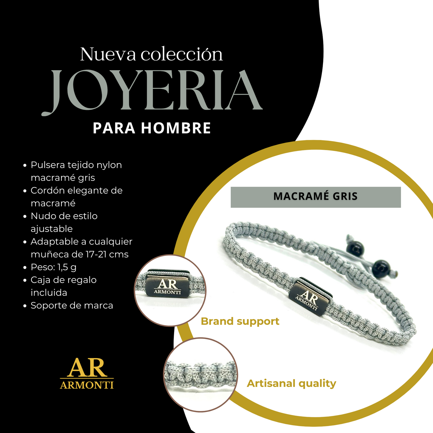 Pulsera MACRAMÉ gris hombre