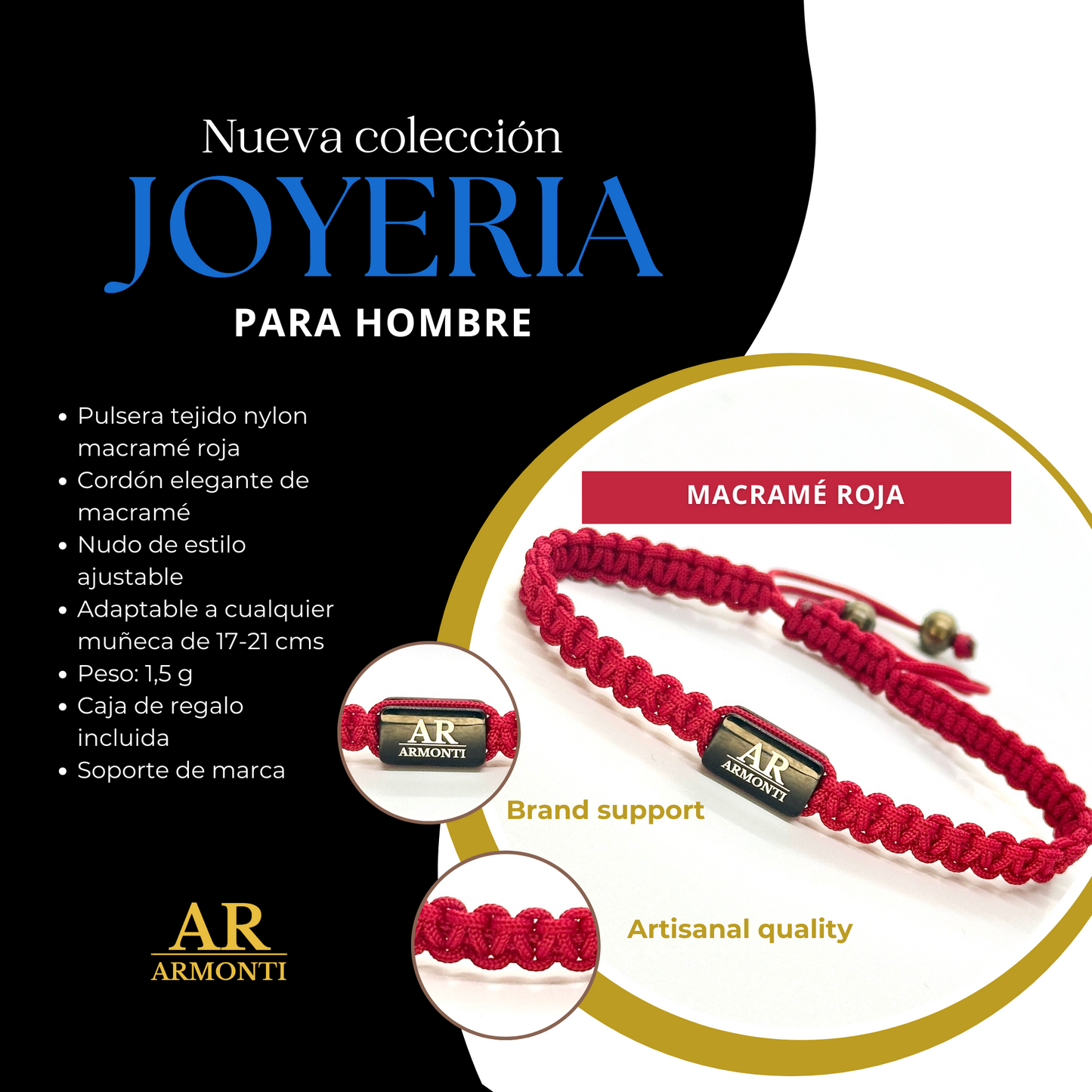 Pulsera MACRAMÉ roja hombre