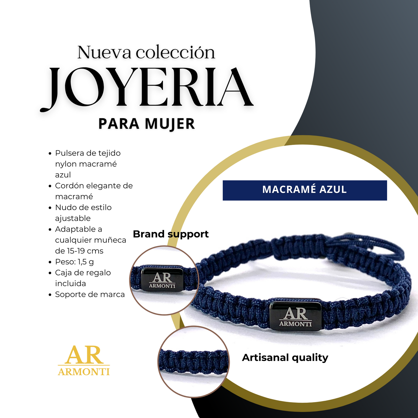 Pulsera azul oscuro de MACRAMÉ mujer