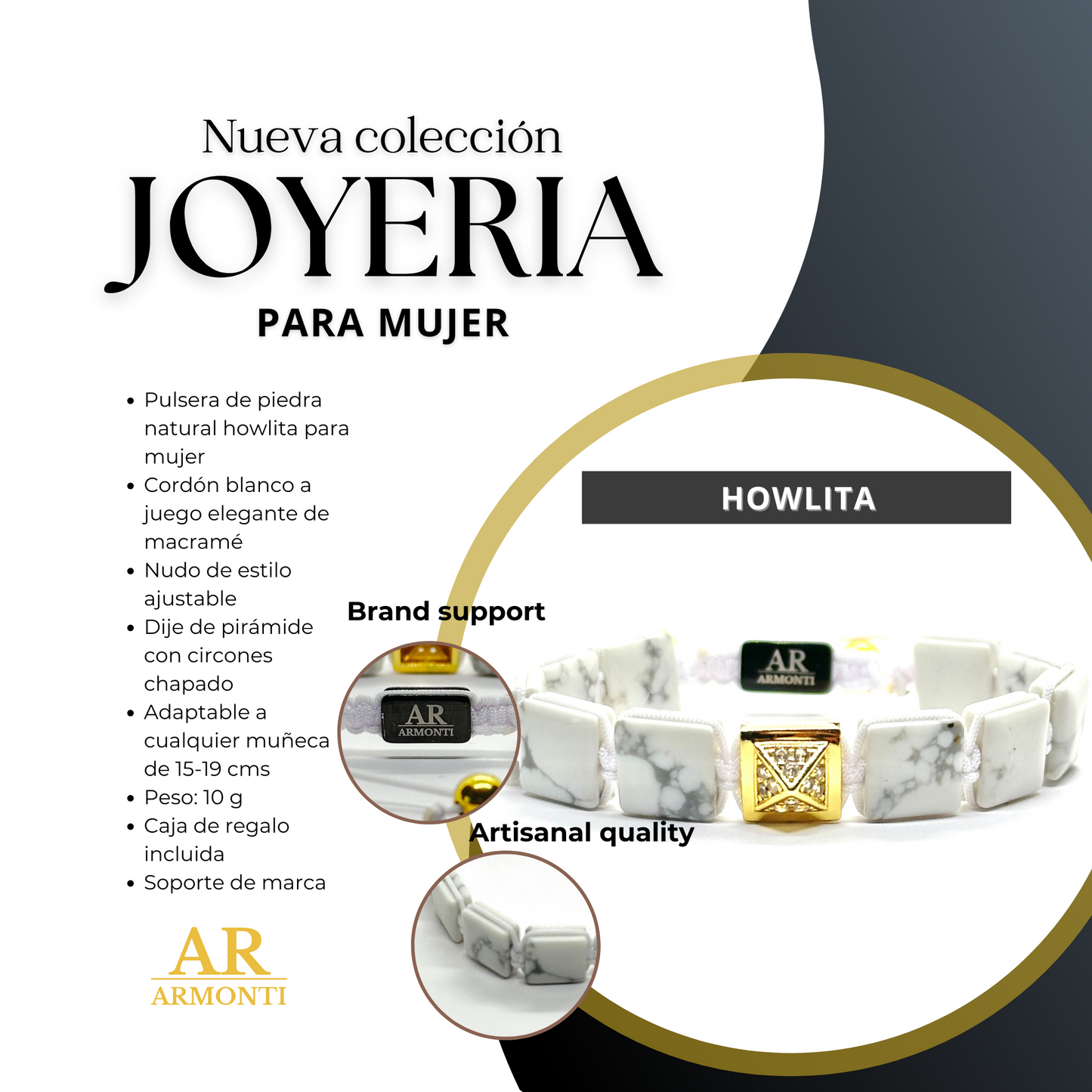 Pulsera de howlita blanca de PIEDRAS PLANAS para mujer