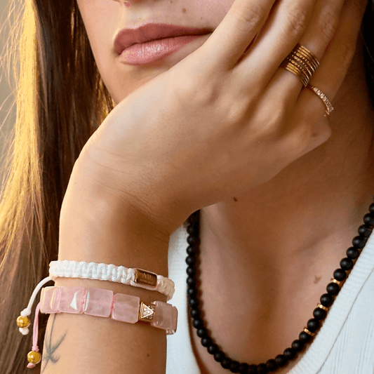 Pulsera de Cuarzo Rosa para mujer - Pulsera cuarzo rosa PIEDRA PLANA para mujer - ARMONTI