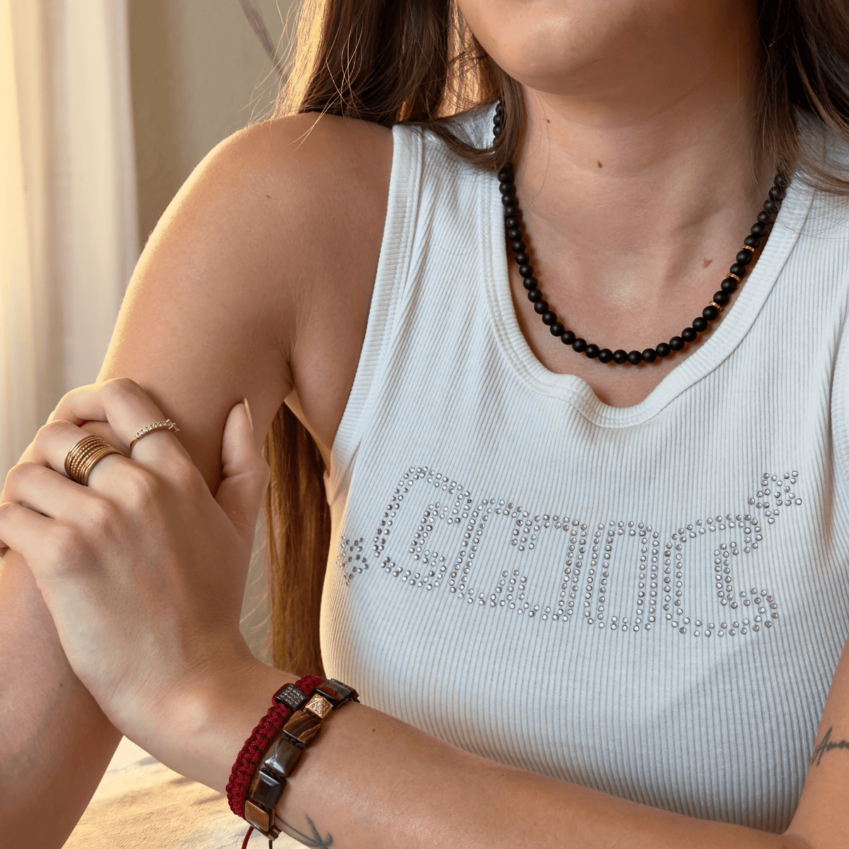 Pulsera ojo de tigre rojo plana mujer - Pulsera plana ojo de tigre rojo mujer - ARMONTI