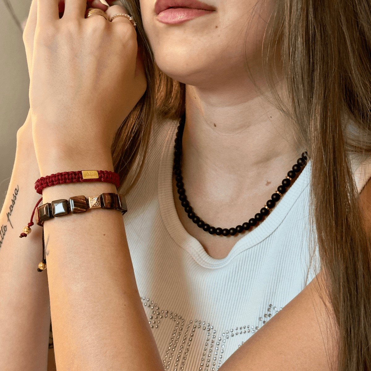 Pulsera ojo de tigre rojo plana mujer - Pulsera plana ojo de tigre rojo mujer - ARMONTI