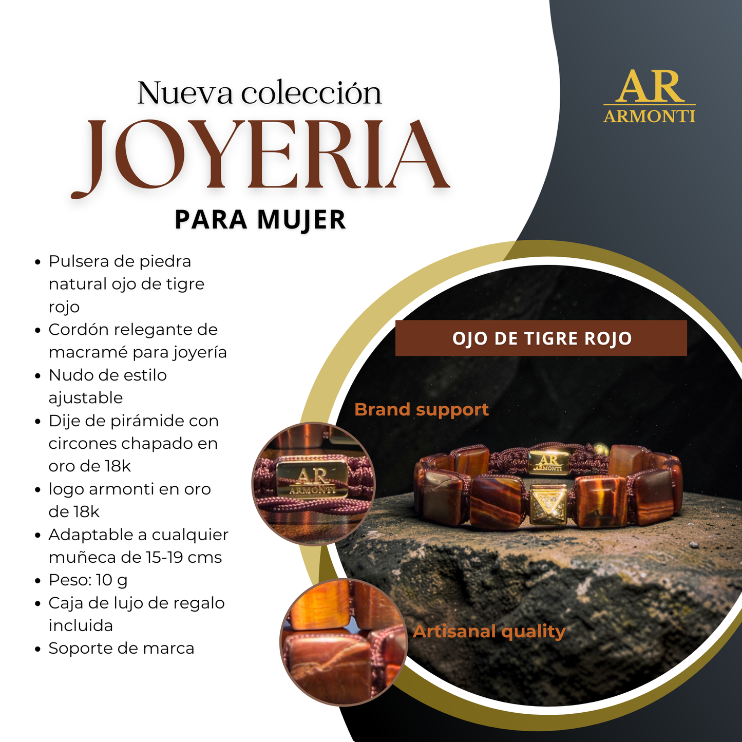 Pulsera ojo de tigre rojo plana mujer