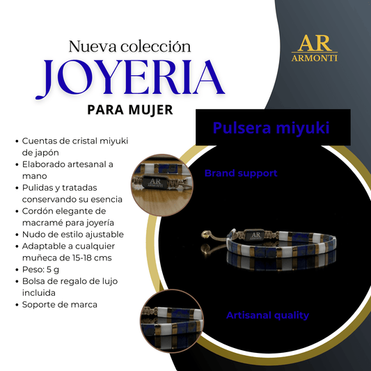 Pulsera miyuki japón cristal azul oscuro y blanco - Pulsera de cuentas MIYUKI - ARMONTI