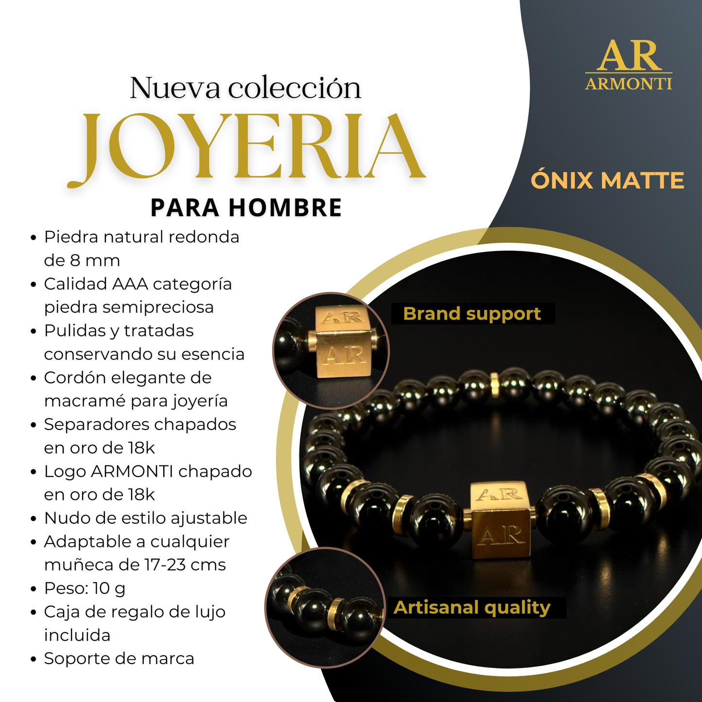Pulsera ónix brillante 8mm hombre