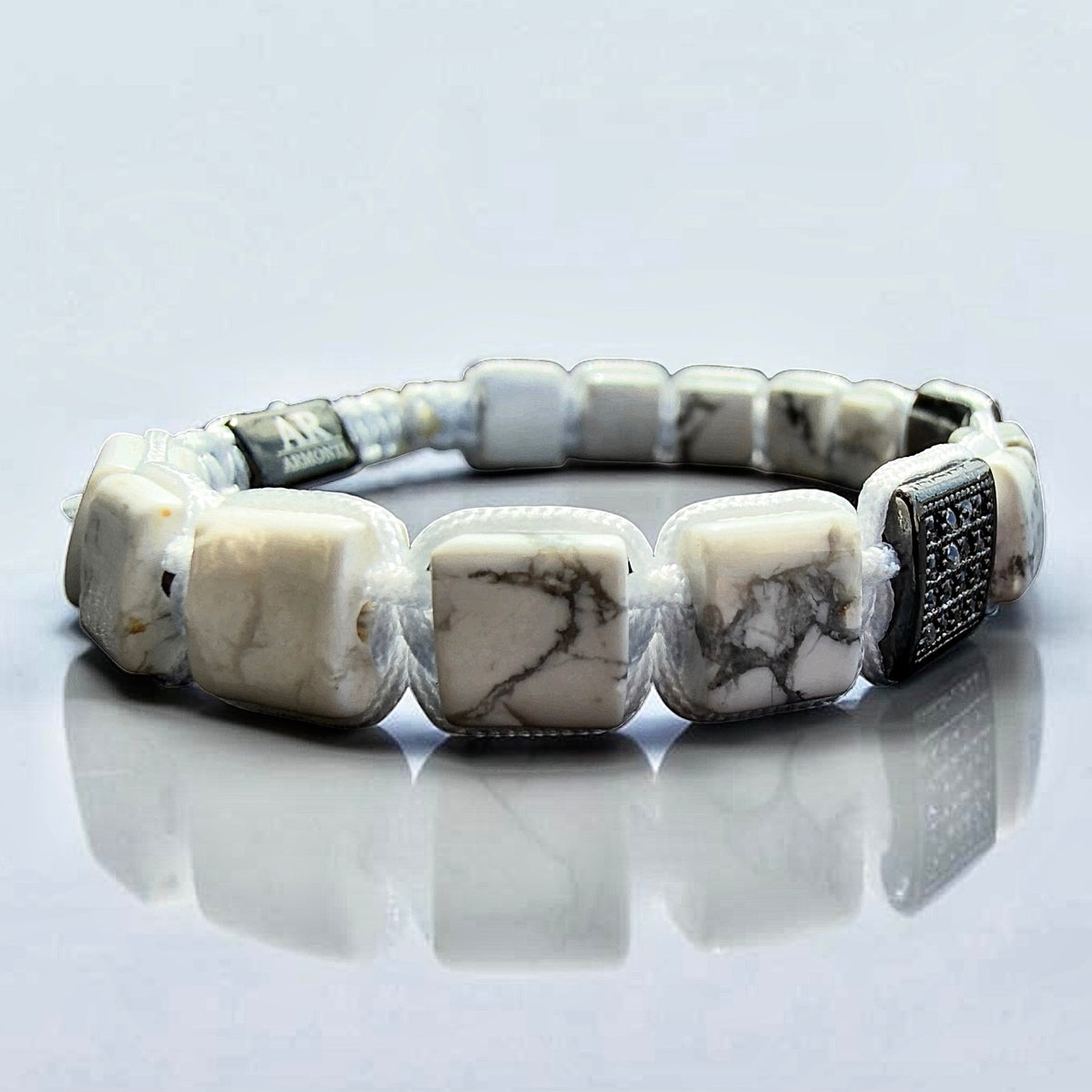 Pulseira de Howlita Natural Quadrada para Homem