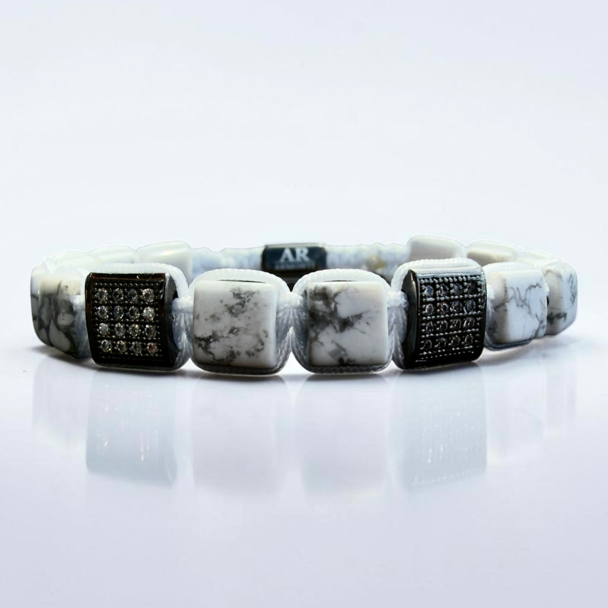 Pulseira de Howlita Natural Quadrada para Homem