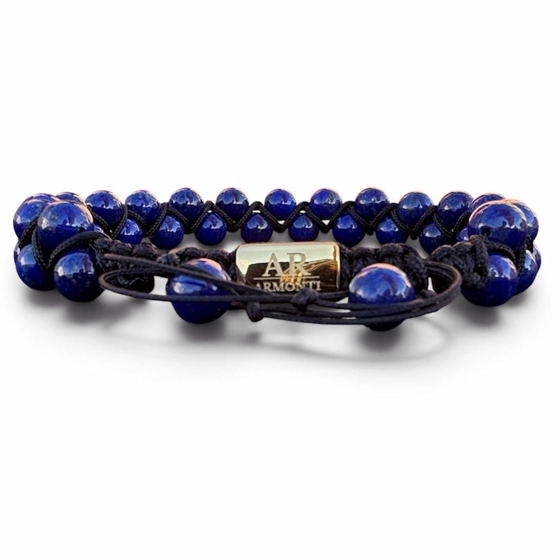 Pulsera de piedra natural lapislázuli doble 6mm oro 18k para Hombre