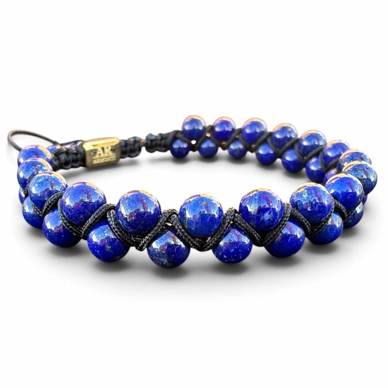 Pulsera de piedra natural lapislázuli doble 6mm oro 18k para Hombre