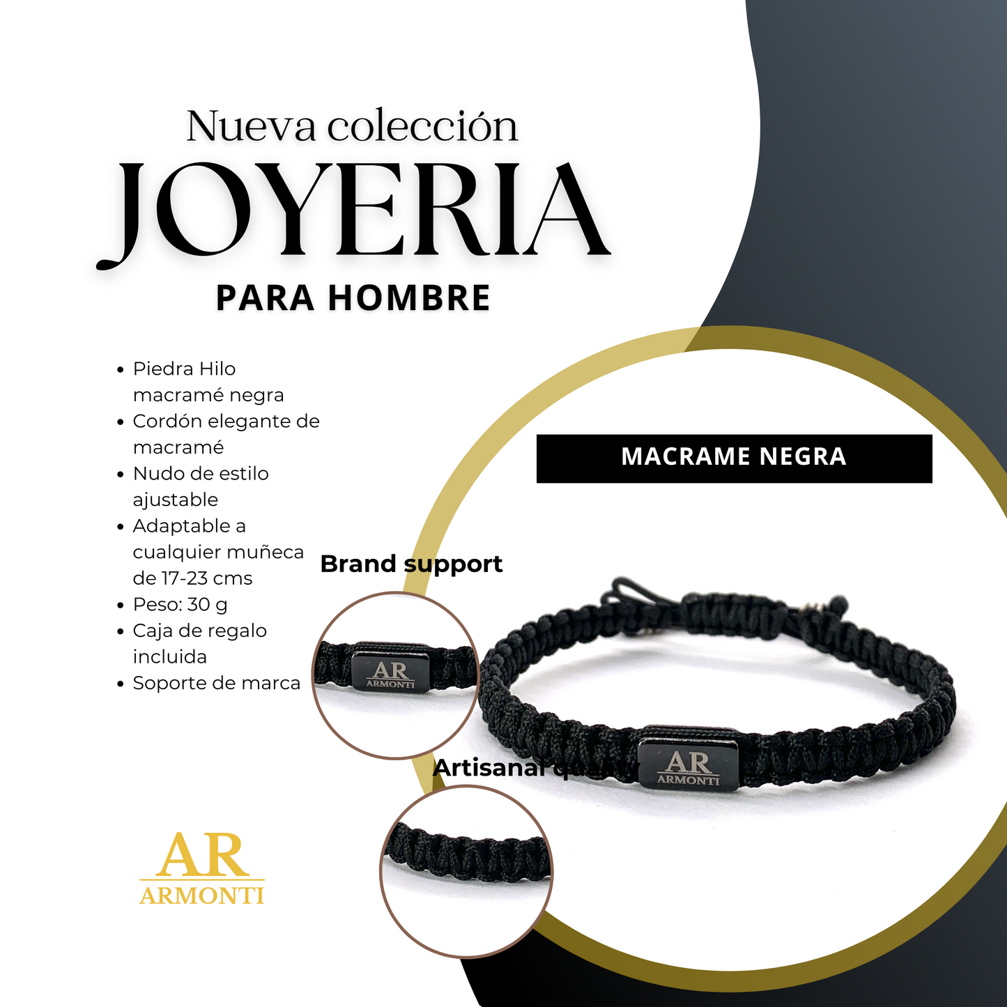 Set de pulseras de cuero negro trenzado y macramé para hombre: Elegancia y estilo atemporal