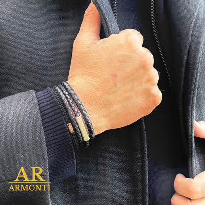 Set de pulseras de cuero negro trenzado y macramé para hombre: Elegancia y estilo atemporal