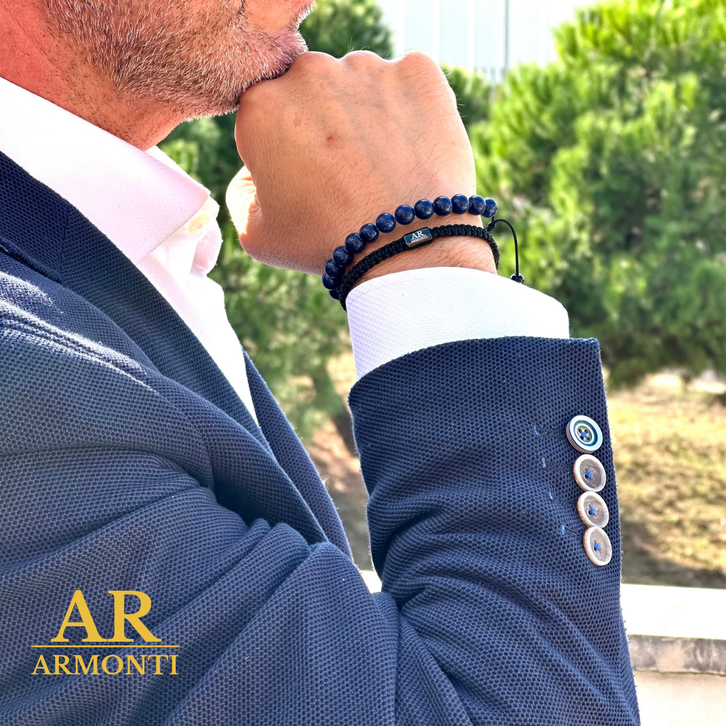 Pulsera piedra redonda LAPISLÁZULI para hombre