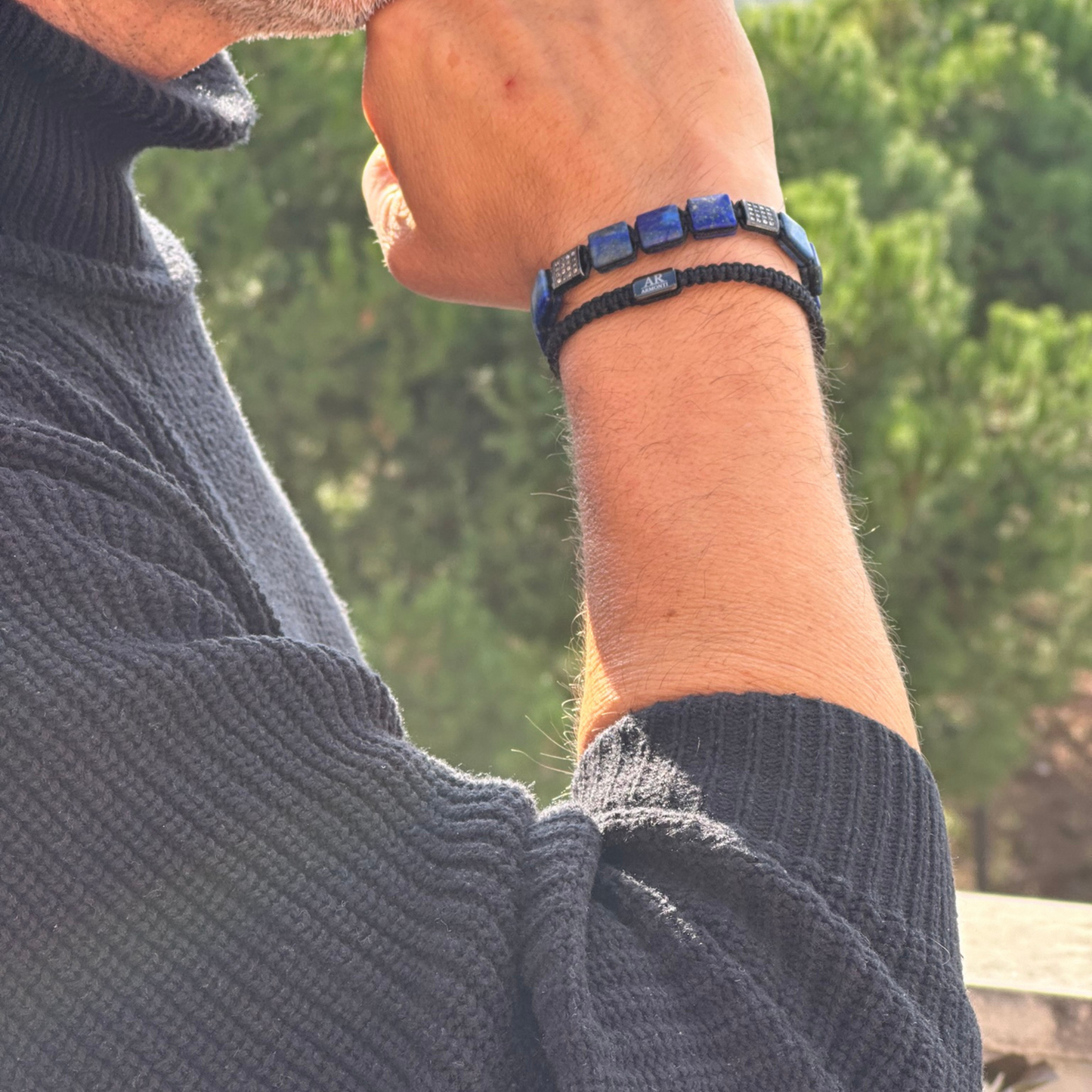 Pulsera de piedras planas LAPISLÁZULI para hombre