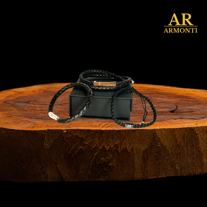 Set de pulseras de cuero negro trenzado y macramé para hombre: Elegancia y estilo atemporal