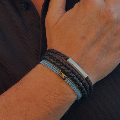 Set de pulseras de cuero negro trenzado y macramé para hombre: Elegancia y estilo atemporal