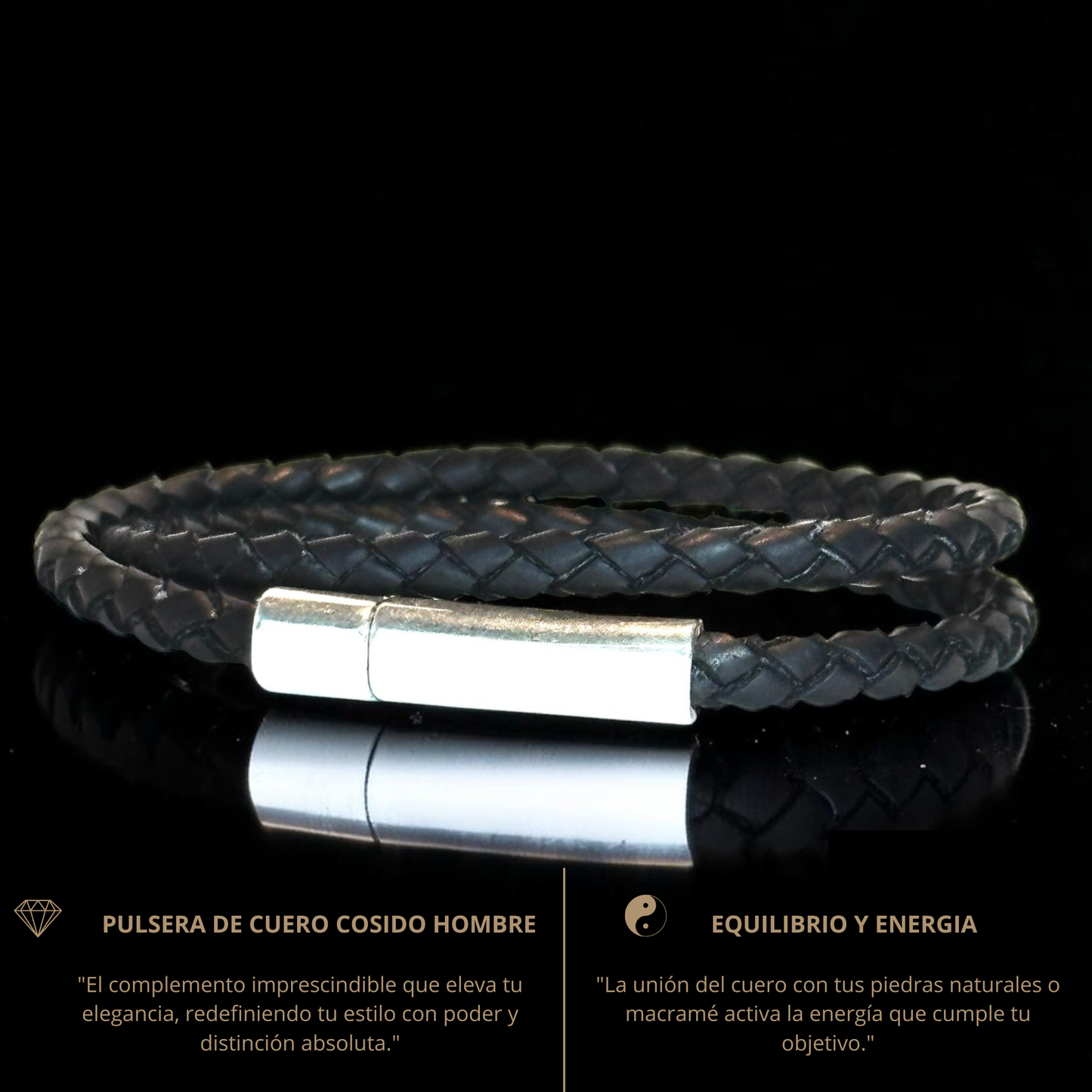 Cuero trenzado negro italiano para hombre 4mm
