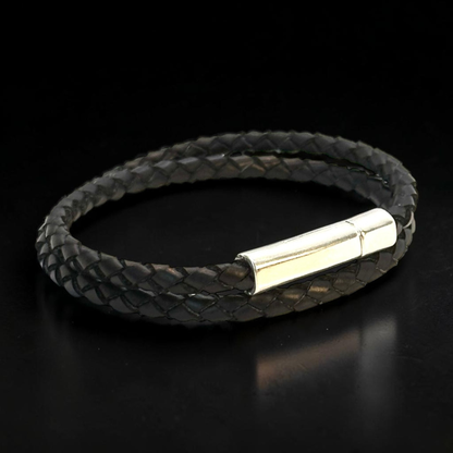 Cuero trenzado negro italiano para hombre 4mm