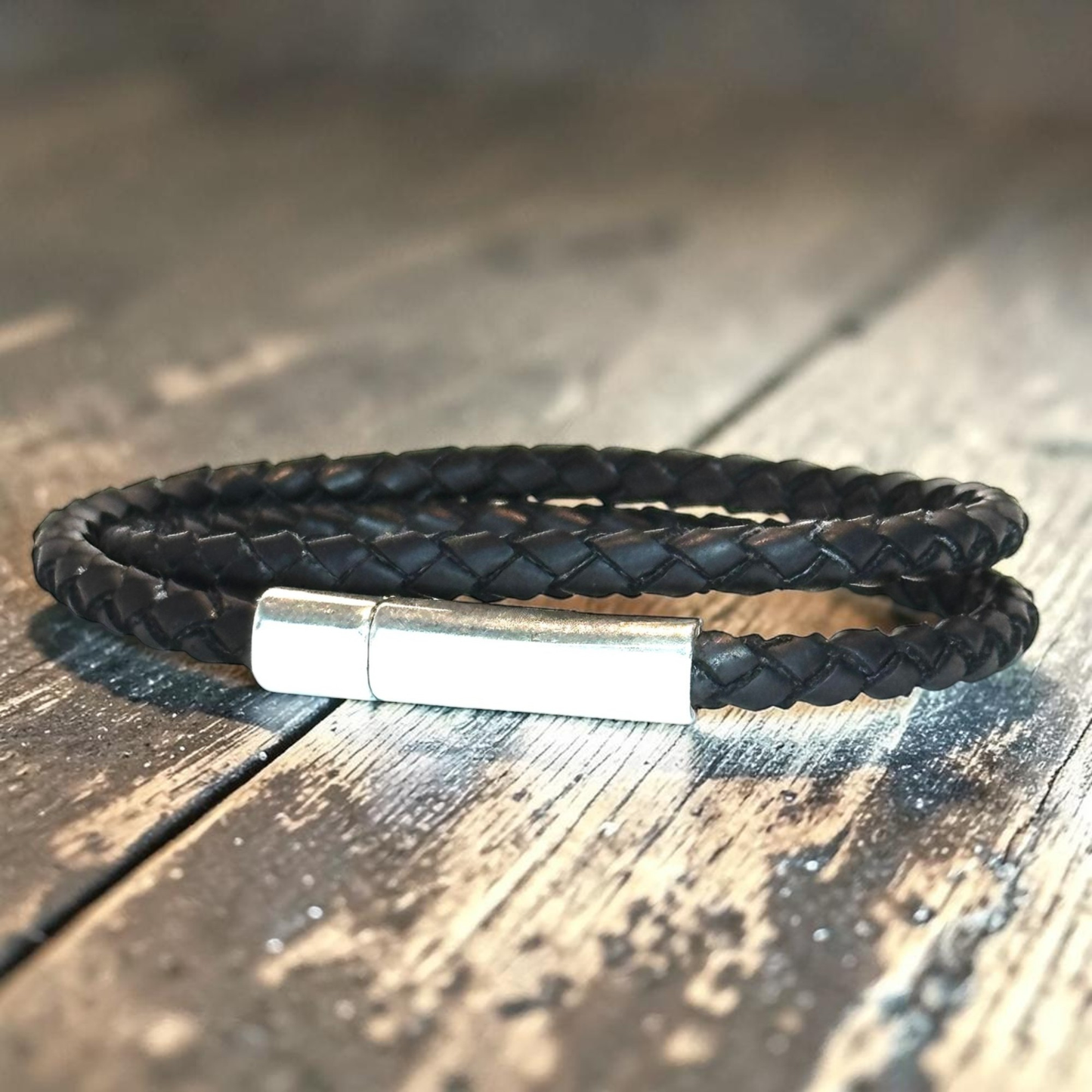Cuero trenzado negro italiano para hombre 4mm