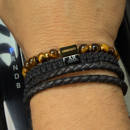 Cuero trenzado negro italiano para hombre 4mm