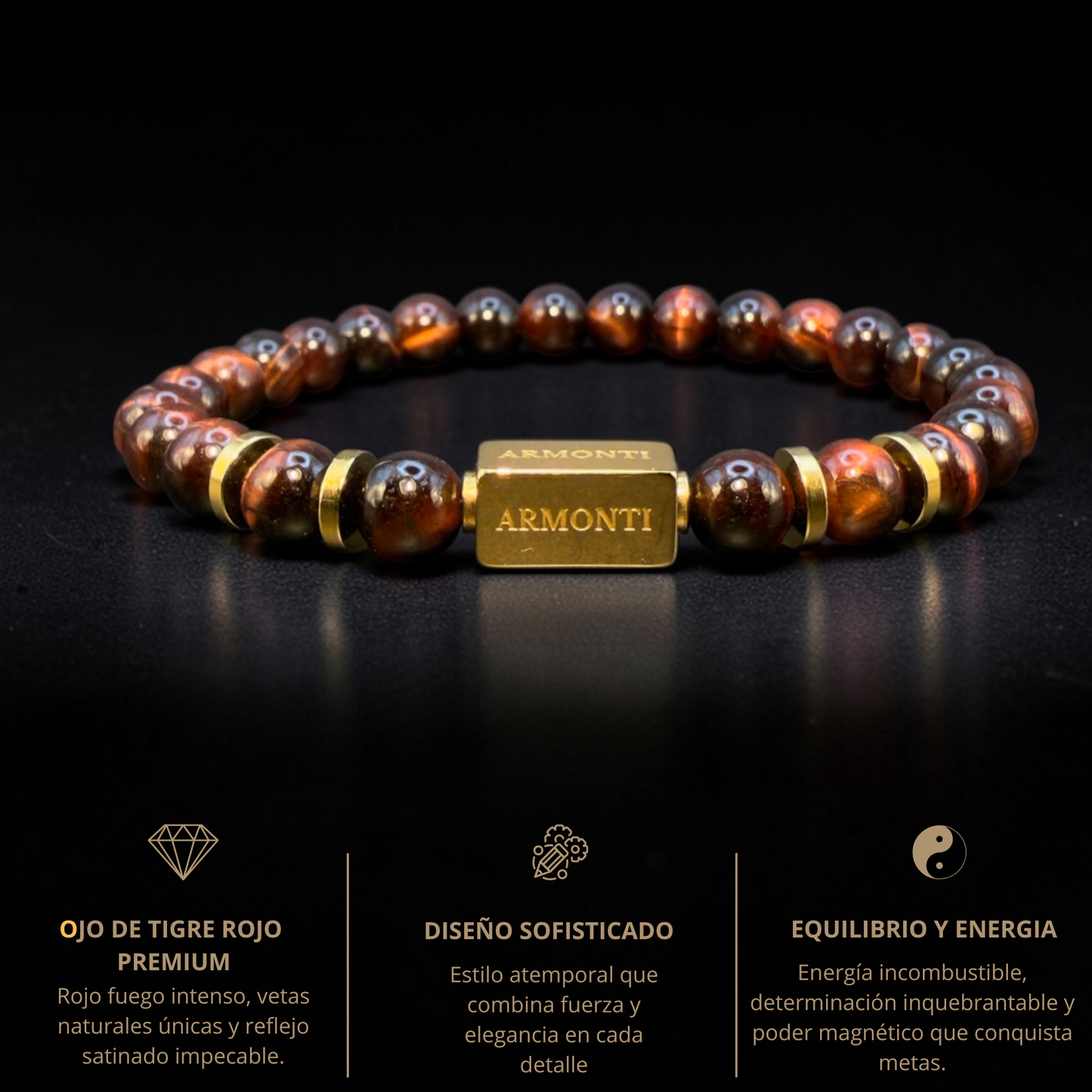 Pulsera de ojo de tigre rojo 6mm hombre premium