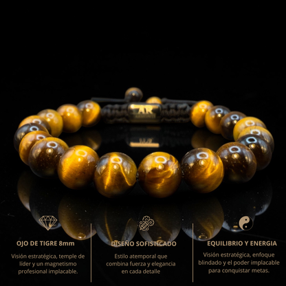 Pulsera de piedra redonda OJO DE TIGRE para hombre