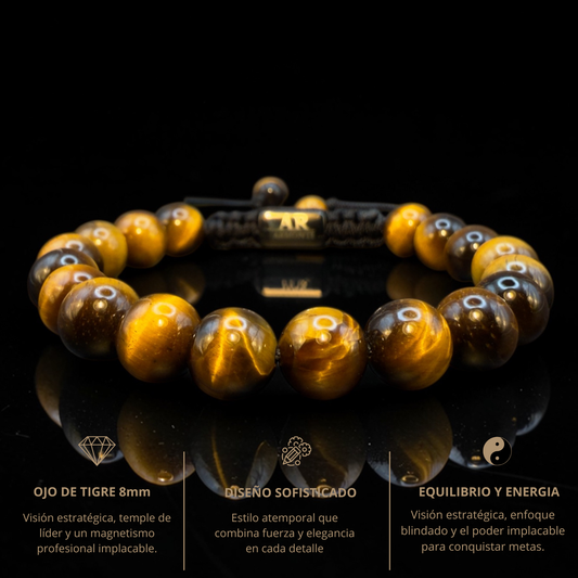 Pulsera de piedra redonda OJO DE TIGRE para hombre